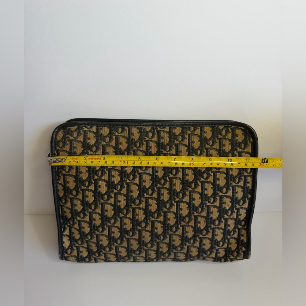 Vintage Christian Dior Large Clutch Bag in Navy Blue Trotter Jacquard Canvas - Picture 3 of 12